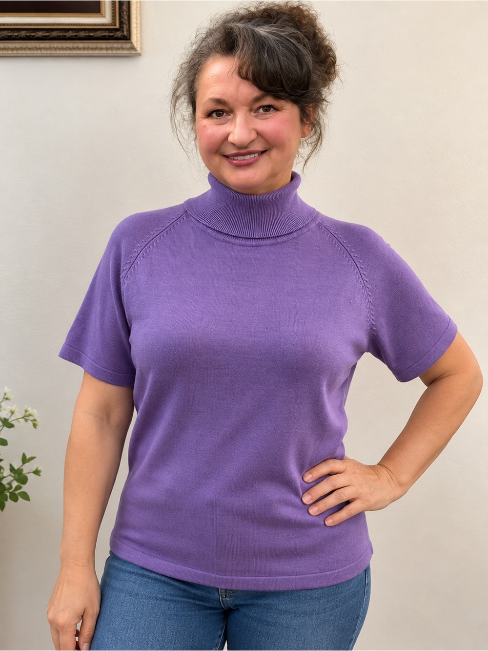 Vintage Neiman Marcus Silk Turtleneck Sweater XL Purple NWT 90s Y2K
